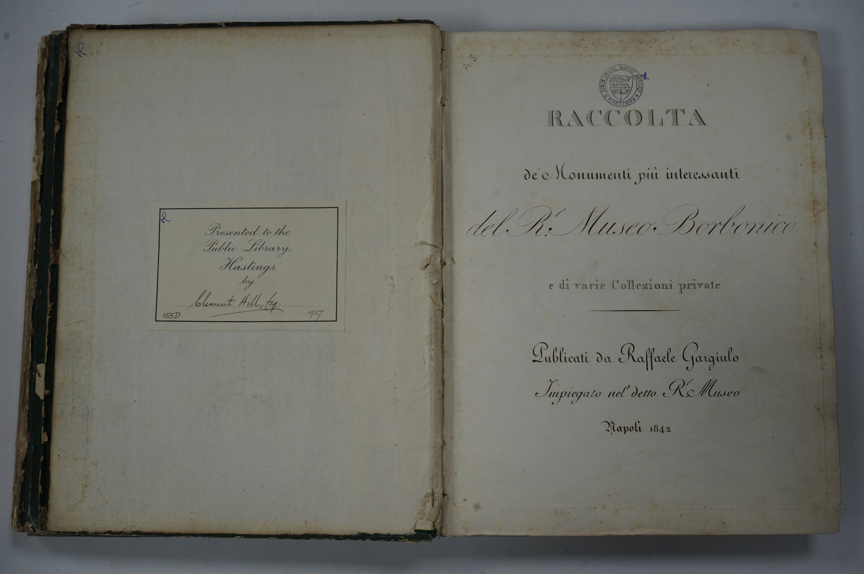 Gargiulo, Raffaele - Raccolta de Monumenti più Interessanti del R. Museo Borbonico e di varie Collezioni Private. Naples, 1842; Raccolta...di Ercolano Di Pompei, E Di Stabia, 1843, engraved plates of statues, mosaics and